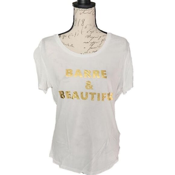 Sam Edelman Ladies Barre & Beautiful Gold Graphic Open Back Shirt - Size Medium - Picture 1 of 6